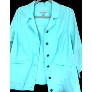 C J Banks mint green summer cotton blazer 3/4 sleeve
